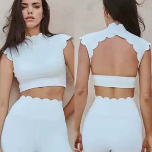 Wavy Hollow Back Crop Top with wasit legging