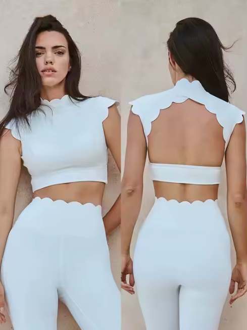 Wavy Hollow Back Crop Top with wasit legging