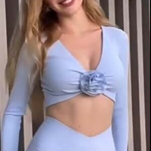 Long Sleeve Crop Top & Bubble Skirt Set – Front Flower Design OR LEGGING