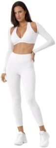 SELINE PRO Women’s Long Sleeve Open Shoulder Sports Bra – Deep V Yoga Top With flat waist legging (White, XL) Buy Online at Best Price in UAE - Amazon.ae