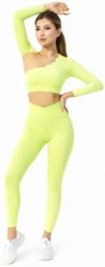 SELINE PRO Wavy Asymmetrical Slash Neck Long Sleeve Crop Top With V waist legging (Lemon Green, XL) Buy Online at Best Price in UAE - Amazon.ae