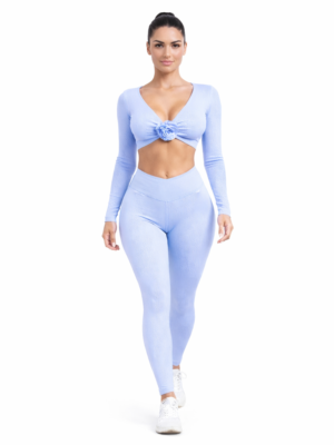 SELINE Floral Long Sleeve Crop Top & V-Waist Leggings Set