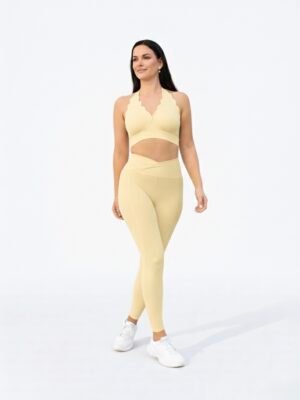 SELINE Deep V-Neck Wave Sports Bra & V-Waist Leggings Set