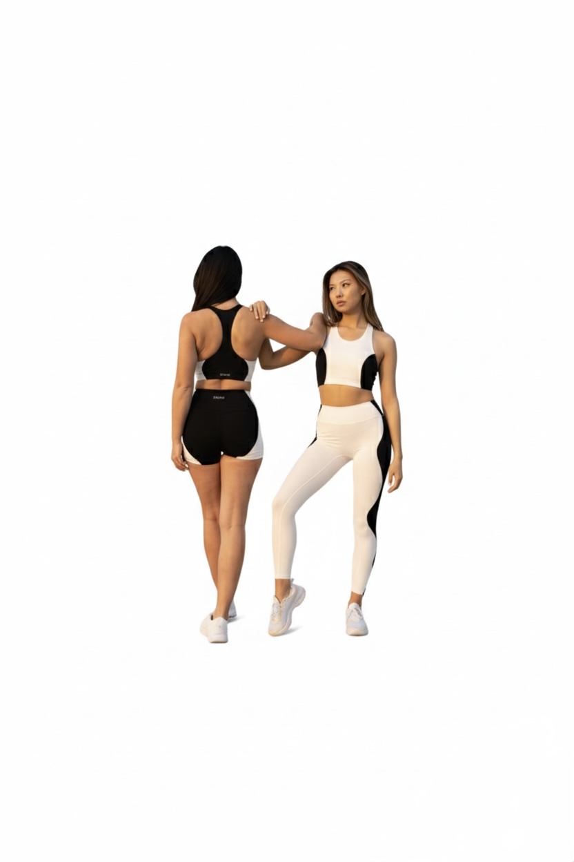 Black & White Matching Sports Set, Bra & Yoga Shorts - Image 3