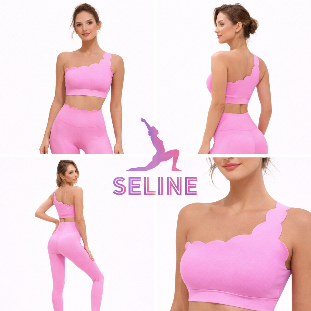SELINE Women’s One-Shoulder Wavy Crop Top & High-Waist Leggings Set - Image 4
