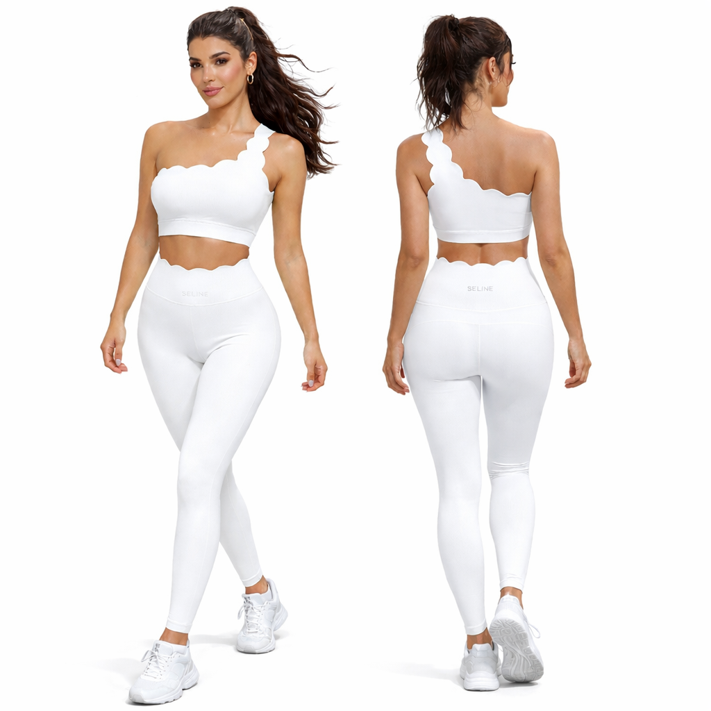 SELINE Women’s One-Shoulder Wavy Crop Top & High-Waist Leggings Set - Image 19