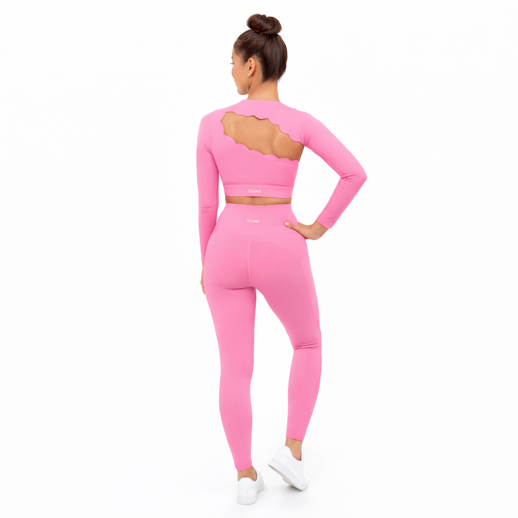 SELINE Wavy Asymmetrical Slash-Neck Long Sleeve Crop Top & V-Waist Leggings set - Image 13