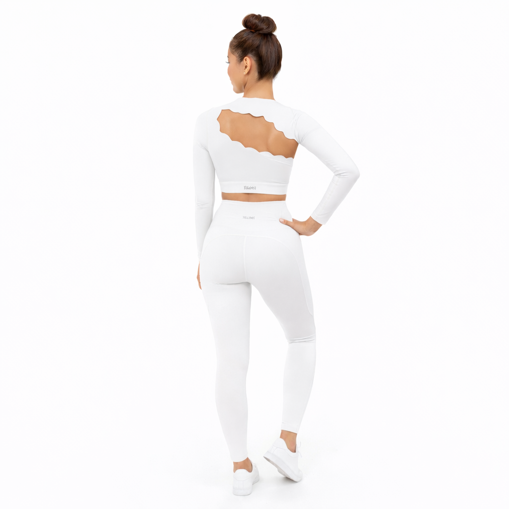 SELINE Wavy Asymmetrical Slash-Neck Long Sleeve Crop Top & V-Waist Leggings set - Image 10