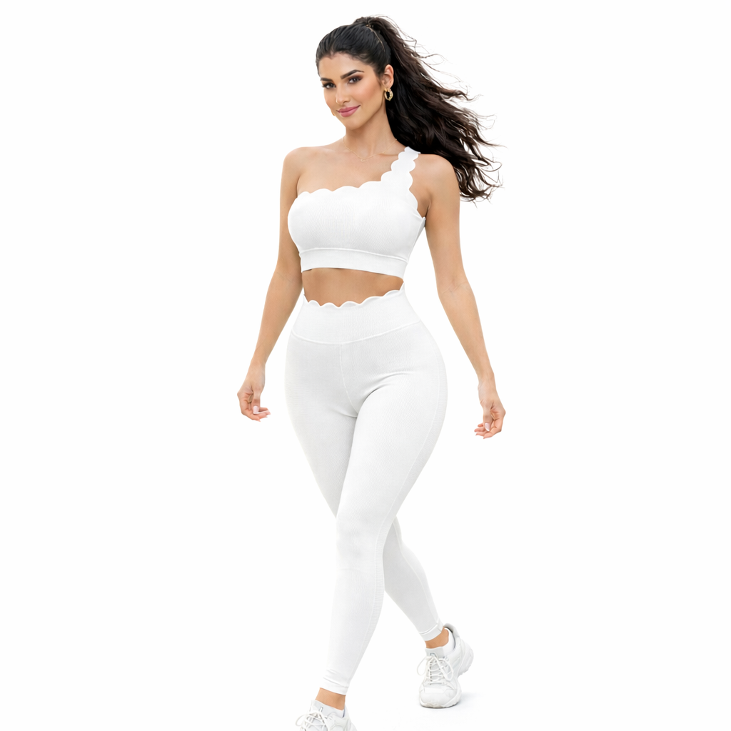 SELINE Women’s One-Shoulder Wavy Crop Top & High-Waist Leggings Set - Image 18