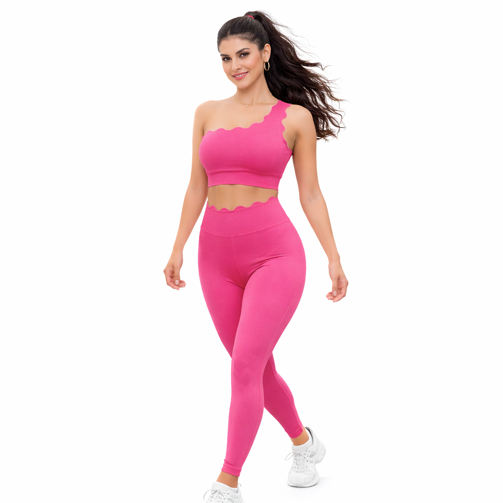 SELINE Women’s One-Shoulder Wavy Crop Top & High-Waist Leggings Set - Image 17