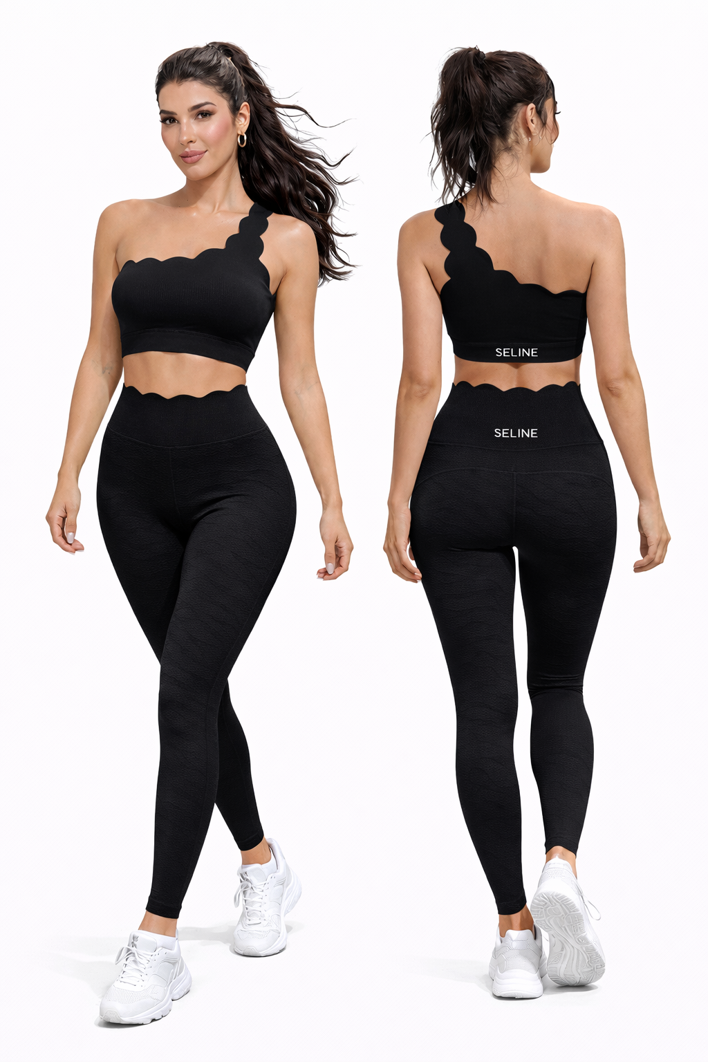 SELINE Women’s One-Shoulder Wavy Crop Top & High-Waist Leggings Set - Image 8