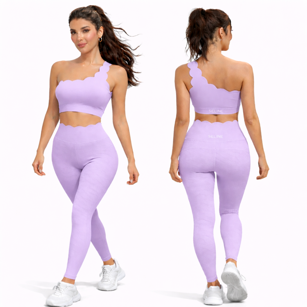 SELINE Women’s One-Shoulder Wavy Crop Top & High-Waist Leggings Set - Image 10