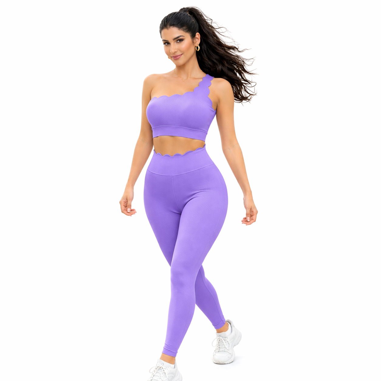 SELINE Women’s One-Shoulder Wavy Crop Top & High-Waist Leggings Set - Image 15