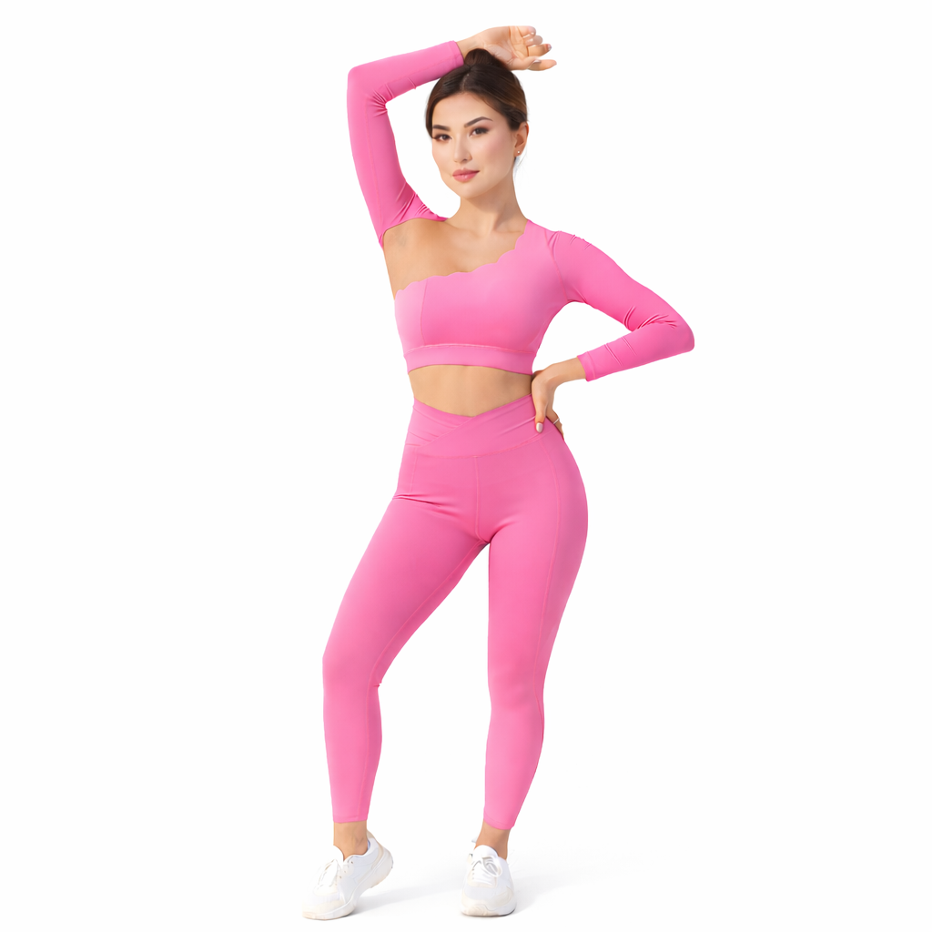 SELINE Wavy Asymmetrical Slash-Neck Long Sleeve Crop Top & V-Waist Leggings set - Image 12
