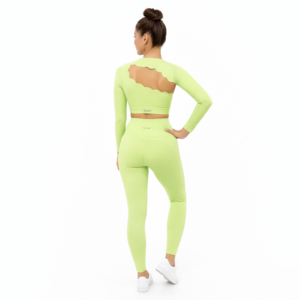 SELINE Wavy Asymmetrical Slash-Neck Long Sleeve Crop Top & V-Waist Leggings set