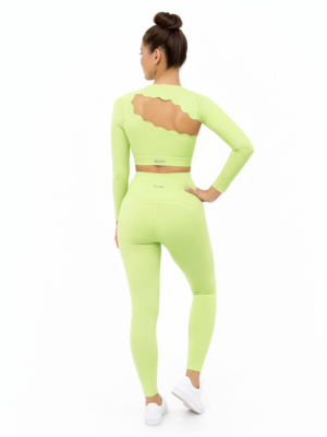 SELINE Wavy Asymmetrical Slash-Neck Long Sleeve Crop Top & V-Waist Leggings set