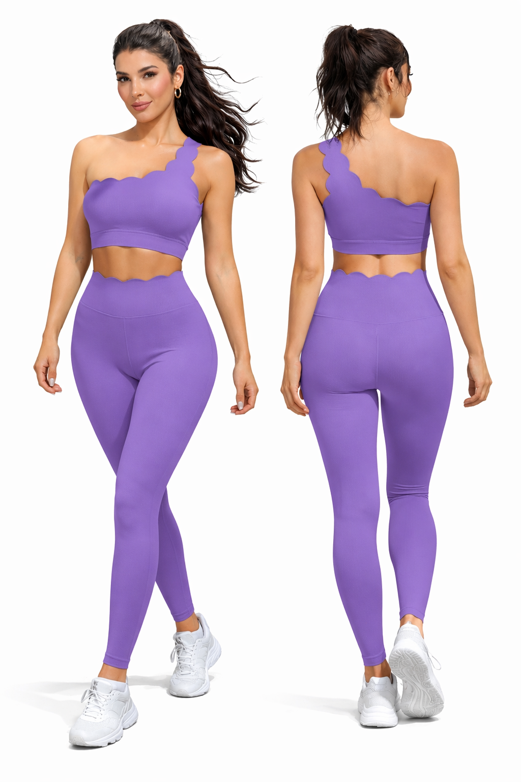 SELINE Women’s One-Shoulder Wavy Crop Top & High-Waist Leggings Set - Image 16
