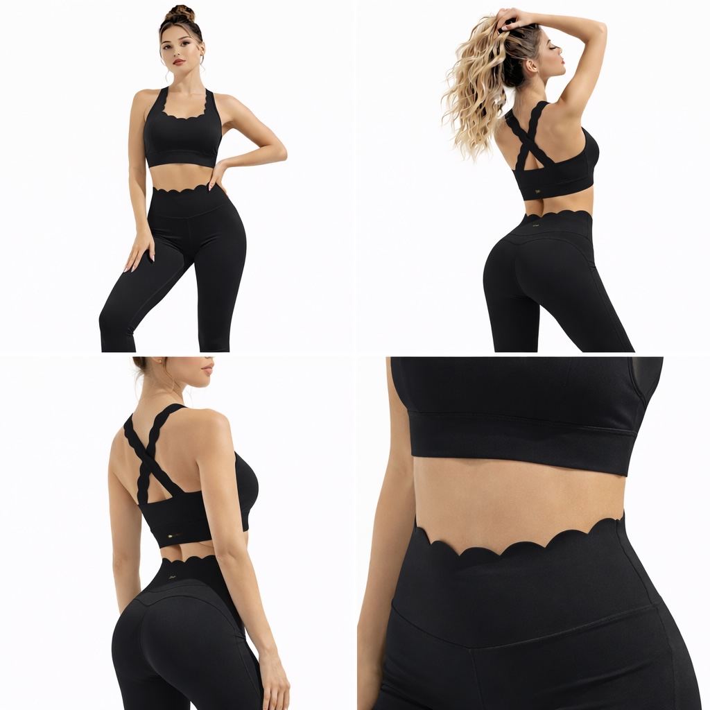 SELINE Women’s Push-Up Wavy Cross-Back Yoga Set with Leggings - Image 7