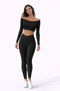 SELINE Wavy Off-Shoulder Long Sleeve With V waist legging
