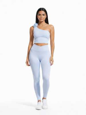SELINE One-Shoulder Floral Crop Top & V-Waist Leggings Set