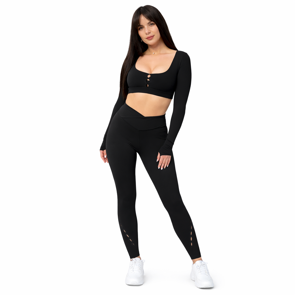 SELINE Women’s Long Sleeve Cut-Out Yoga Set with V-Waist Leggings - Image 16