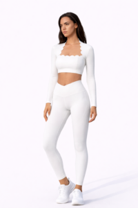 SELINE Wavy Square-Neck Long Sleeve Yoga Top & V-Waist Leggings Set