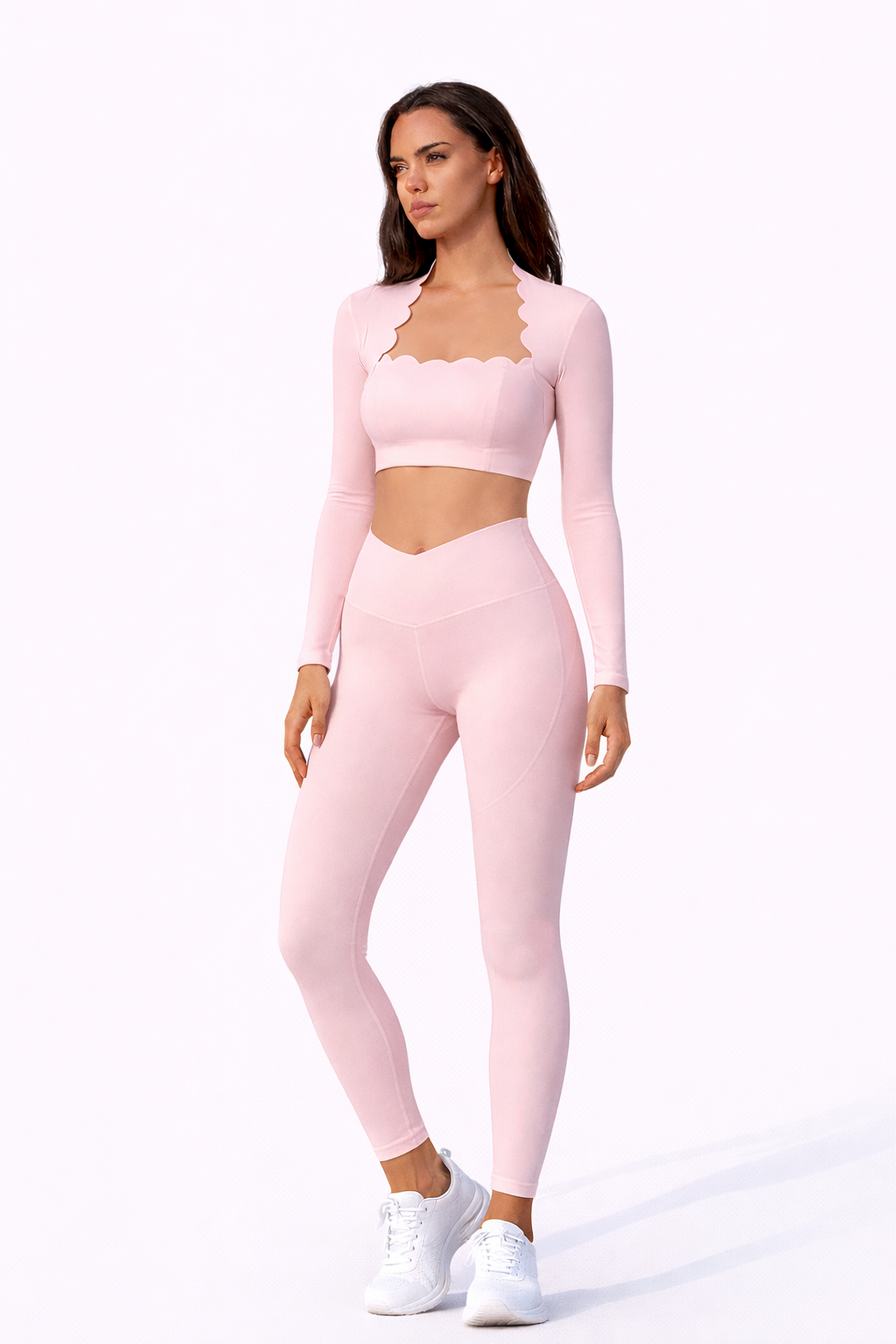 SELINE Wavy Square-Neck Long Sleeve Yoga Top & V-Waist Leggings Set - Image 6