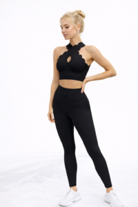 SELINE Cross-Back Wavy Bra & Flat-Waist Leggings Set