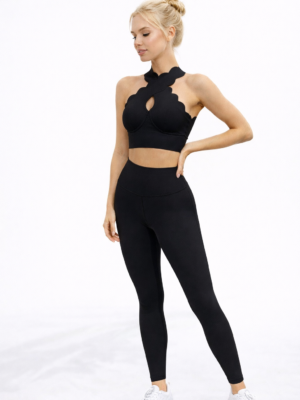 SELINE Cross-Back Wavy Bra & Flat-Waist Leggings Set