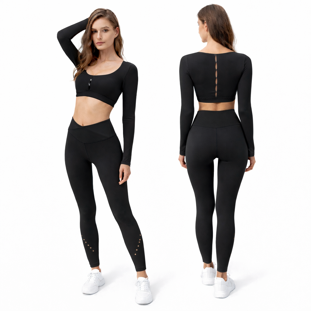 SELINE Women’s Long Sleeve Cut-Out Yoga Set with V-Waist Leggings - Image 20