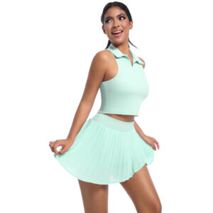 SELINE Sleeveless V-Neck Polo Tennis Skirt with Built-In Shorts