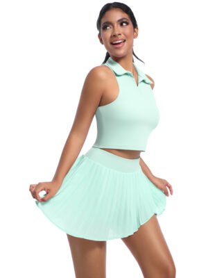 SELINE Sleeveless V-Neck Polo Tennis Skirt with Built-In Shorts