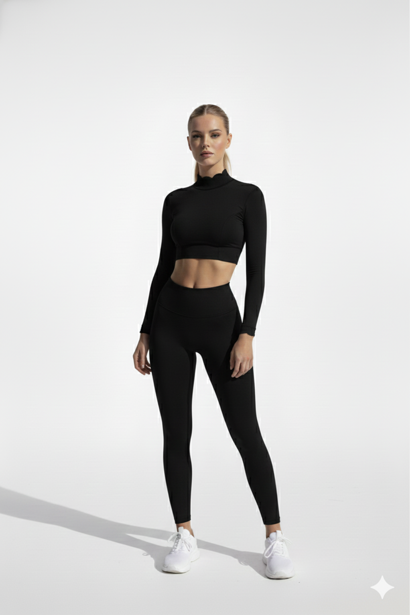 SELINE Open-Back Yoga Long Sleeve Crop Top & Flat-Waist Leggings Set - Image 8