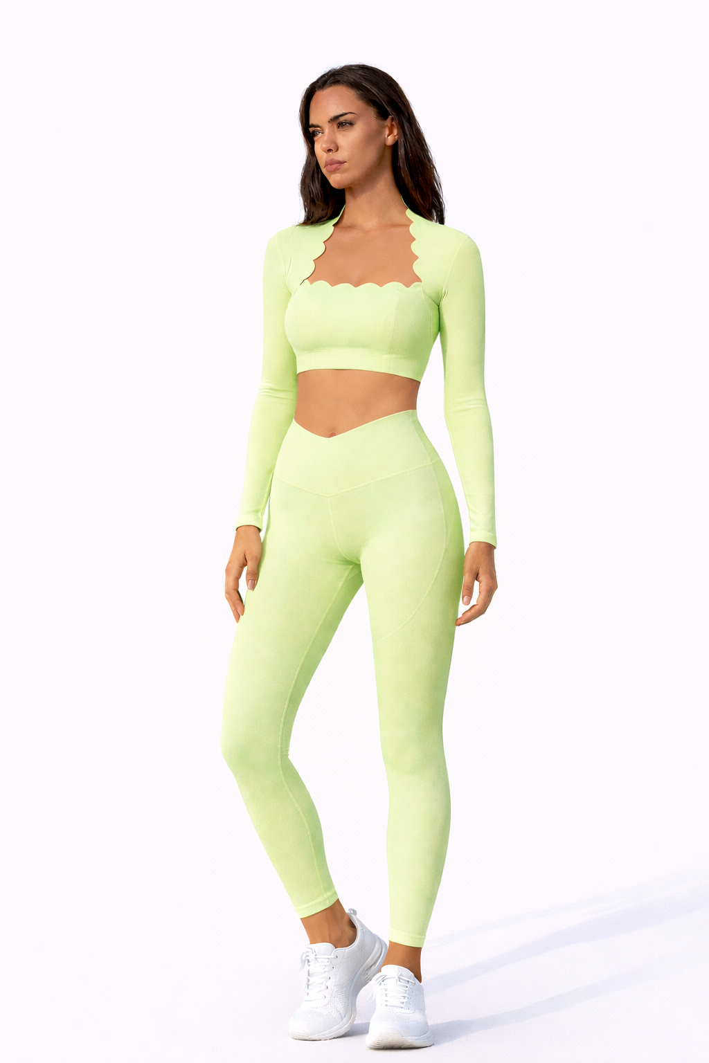 SELINE Wavy Square-Neck Long Sleeve Yoga Top & V-Waist Leggings Set - Image 7
