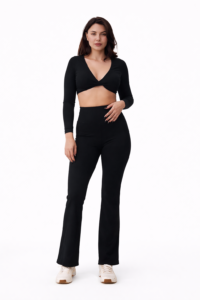 SELINE Women’s Twist-Front V-Neck Long Sleeve Crop Top & Flare Pants Set