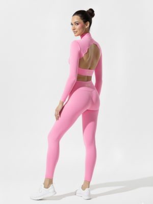 SELINE Open-Back Yoga Long Sleeve Crop Top & Flat-Waist Leggings Set