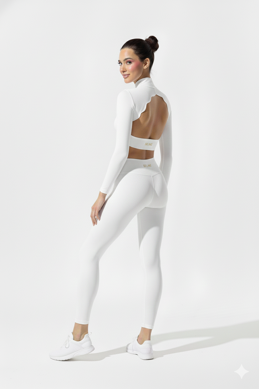 SELINE Open-Back Yoga Long Sleeve Crop Top & Flat-Waist Leggings Set - Image 6