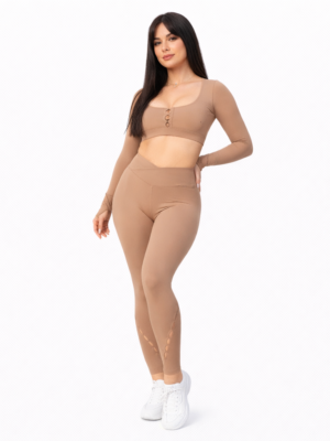 SELINE Women’s Long Sleeve Cut-Out Yoga Set with V-Waist Leggings