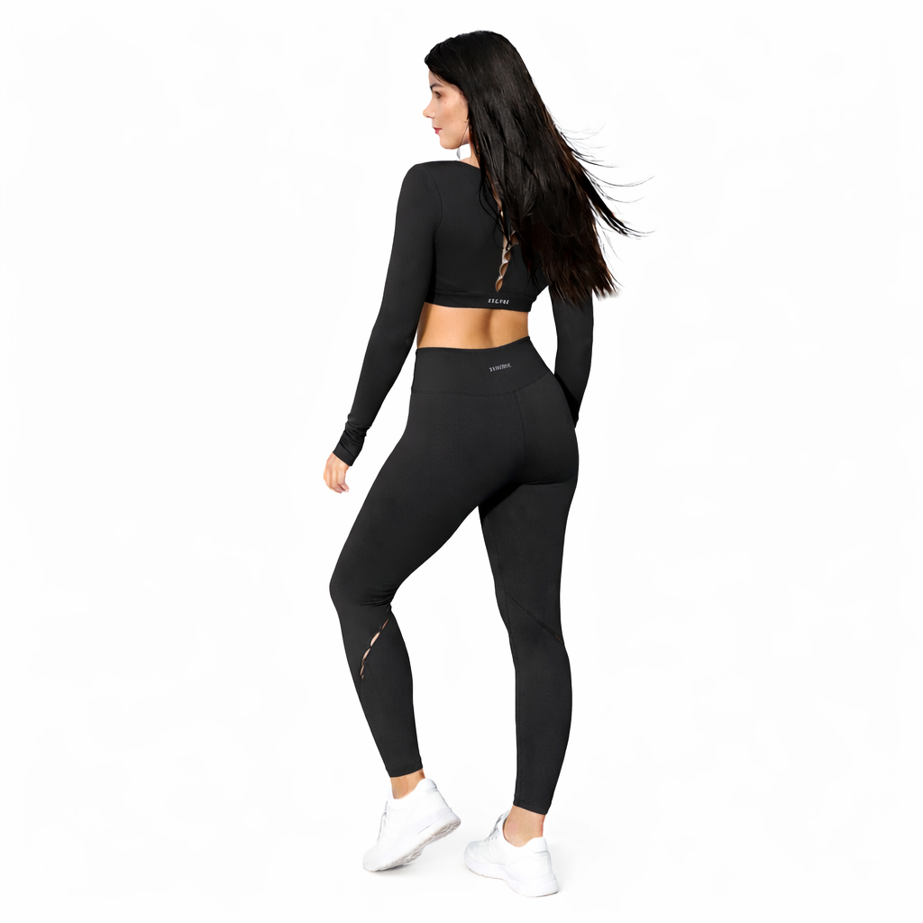 SELINE Women’s Long Sleeve Cut-Out Yoga Set with V-Waist Leggings - Image 17