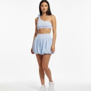 SELINE One-Shoulder Floral Sports Bra & Bubble Skirt Set