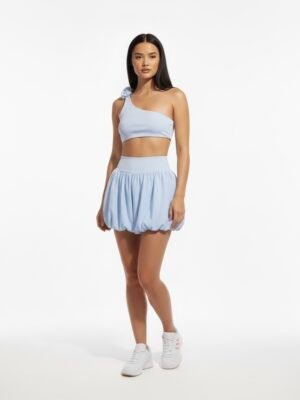 SELINE One-Shoulder Floral Sports Bra & Bubble Skirt Set