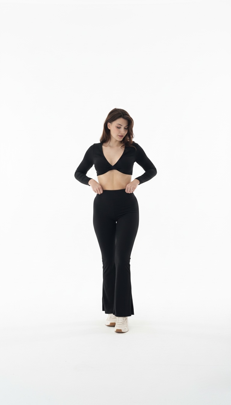 Women’s Long Sleeve Open Shoulder Sports Bra – Deep V Yoga Top With flat waist legging - Image 7