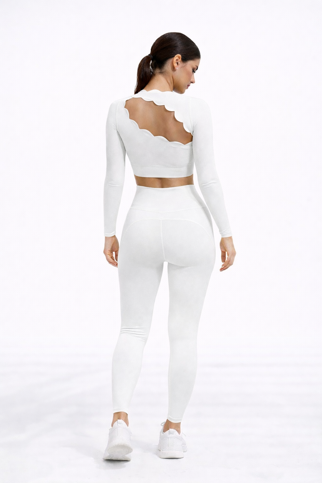 SELINE Wavy Asymmetrical Slash-Neck Long Sleeve Crop Top & V-Waist Leggings set - Image 11