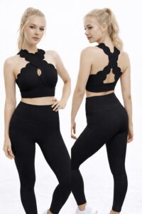 SELINE Cross-Back Wavy Bra & Flat-Waist Leggings Set