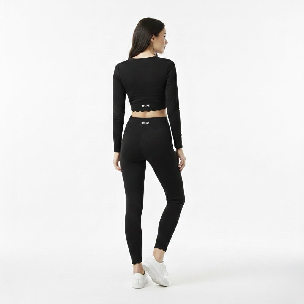 SELINE Wavy Square-Neck Long Sleeve Yoga Top & V-Waist Leggings Set - Image 3