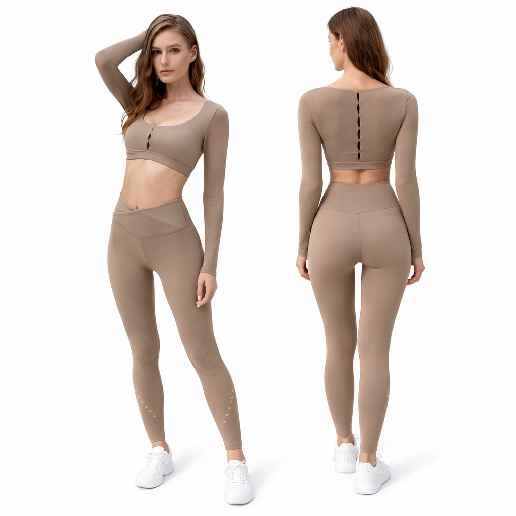 SELINE Women’s Long Sleeve Cut-Out Yoga Set with V-Waist Leggings - Image 15
