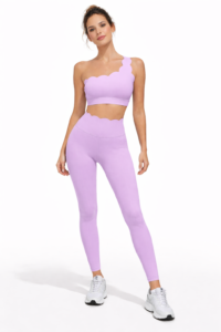 SELINE Women’s One-Shoulder Wavy Crop Top & High-Waist Leggings Set