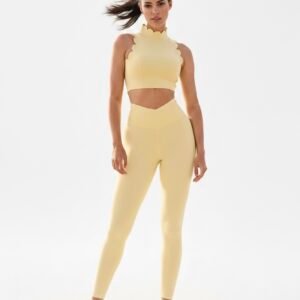 SELINE Wavy Backless Sleeveless Fitness Crop Top & V-Waist Leggings Set