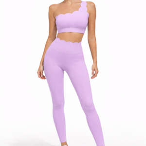 SELINE Women’s One-Shoulder Wavy Crop Top & High-Waist Leggings Set