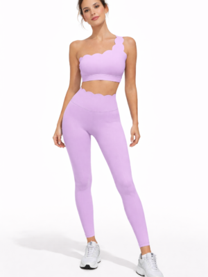 SELINE Women’s One-Shoulder Wavy Crop Top & High-Waist Leggings Set